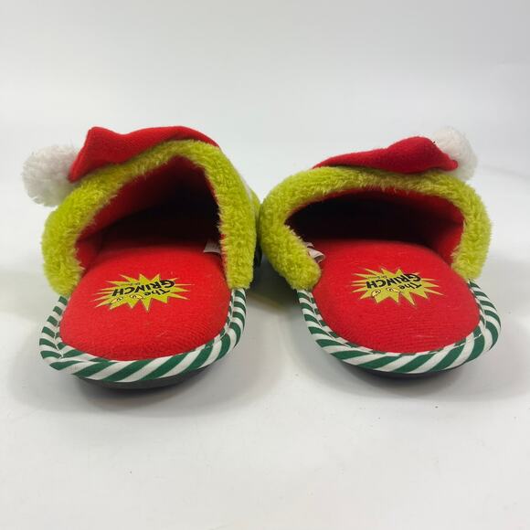 The Grinch Dr. Seuss Women’s Slippers S 5-6 Faux Fur Green Santa Holiday Shoes - Picture 4 of 11